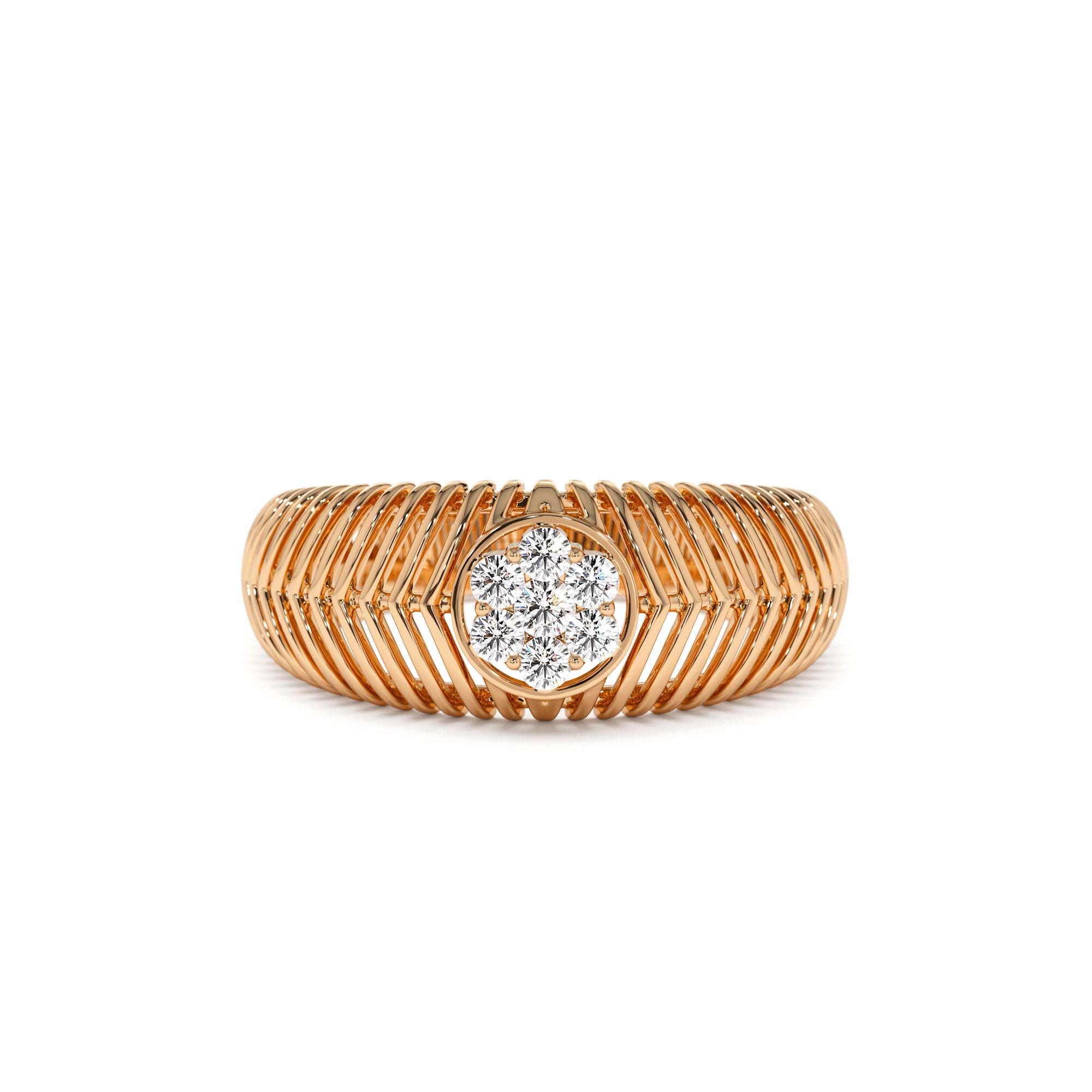 14k Unique Ribbed Illusion Setting Diamond Ring - view 2