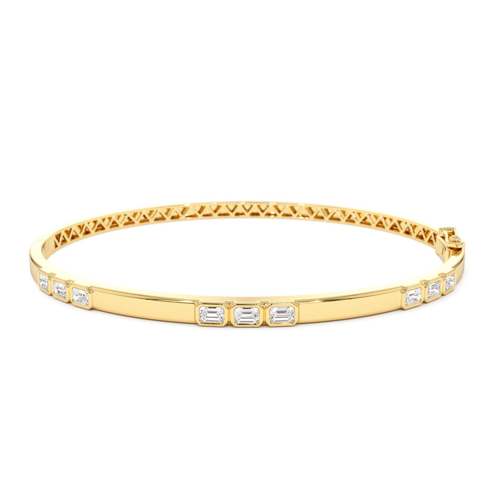 14k Emerald Cut Bezel Setting Bangle by Orlina Fine