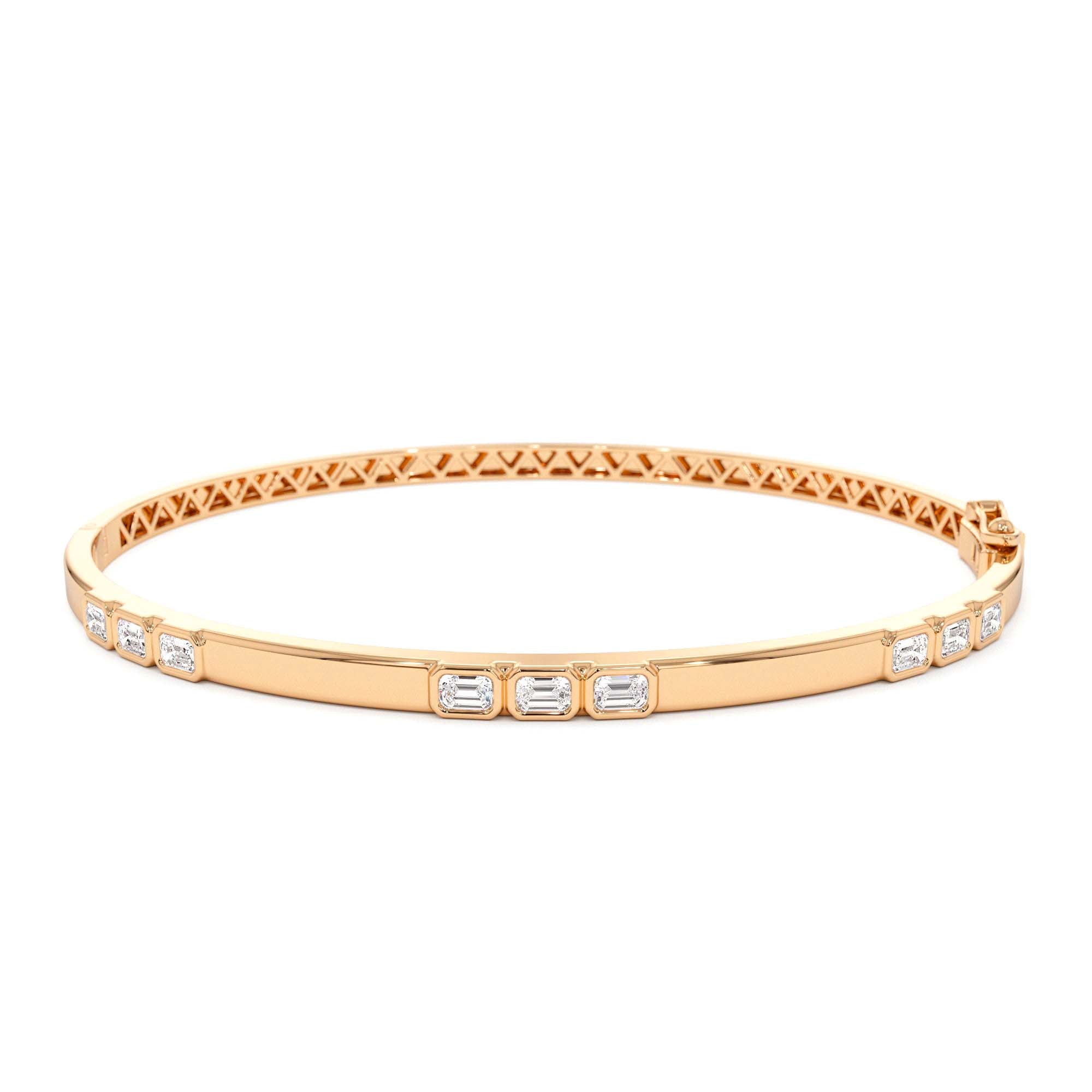 14k Emerald Cut Bezel Setting Bangle - view 2