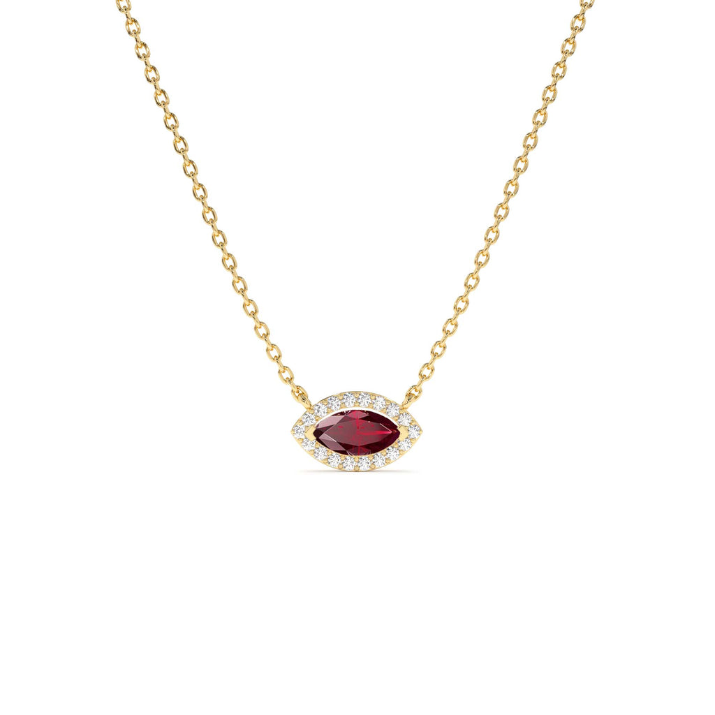 14k Marquise Ruby with Halo Diamond Setting by Orlina Fine
