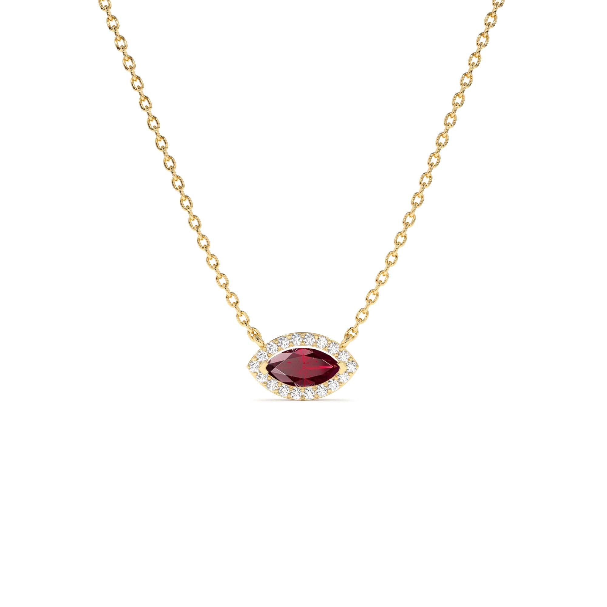 14k Marquise Ruby with Halo Diamond Setting by Orlina Fine