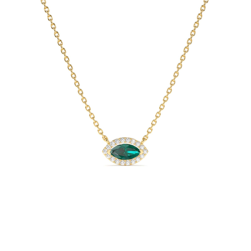 14k Marquise Emerald with Halo Diamond Setting by Orlina Fine