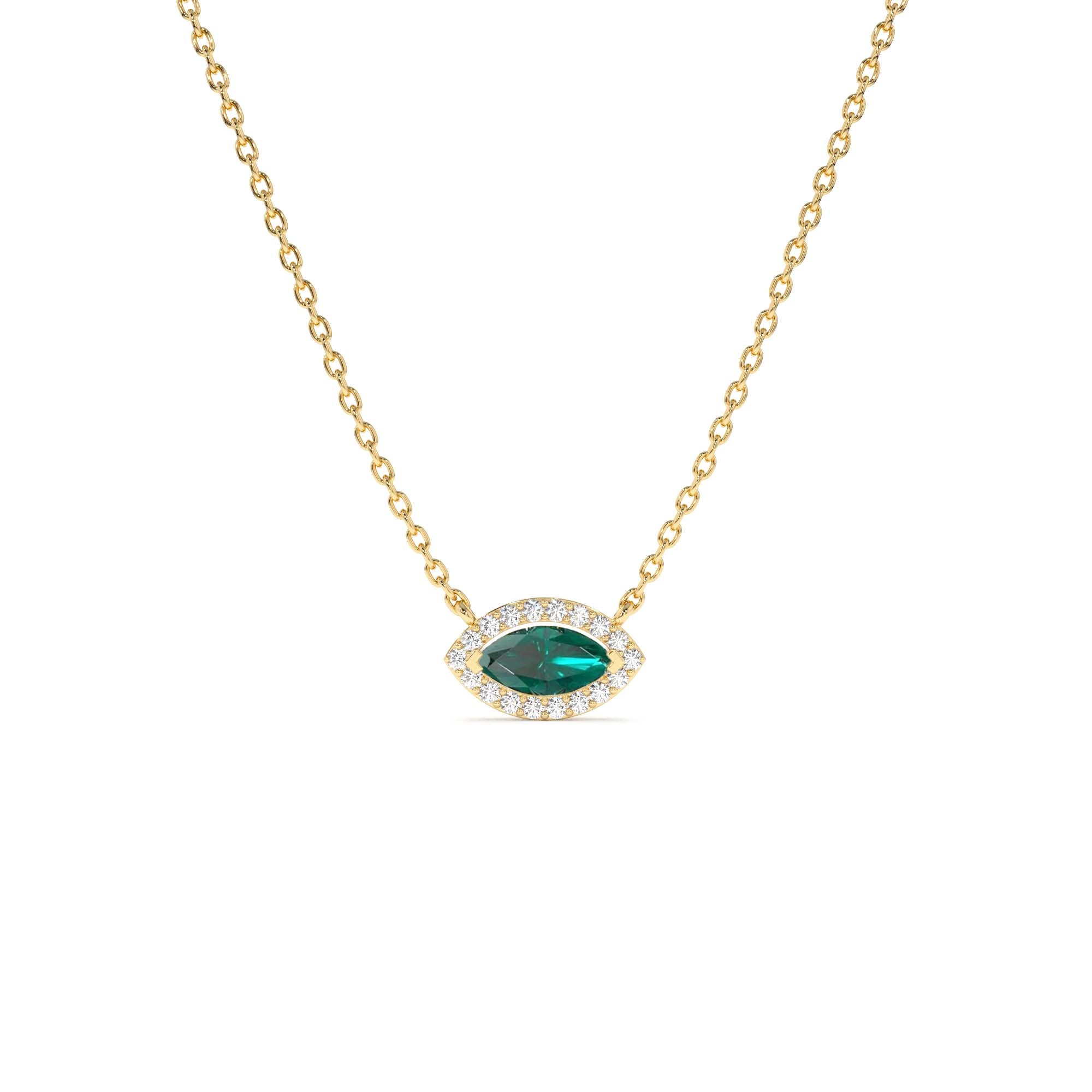 14k Marquise Emerald with Halo Diamond Setting by Orlina Fine