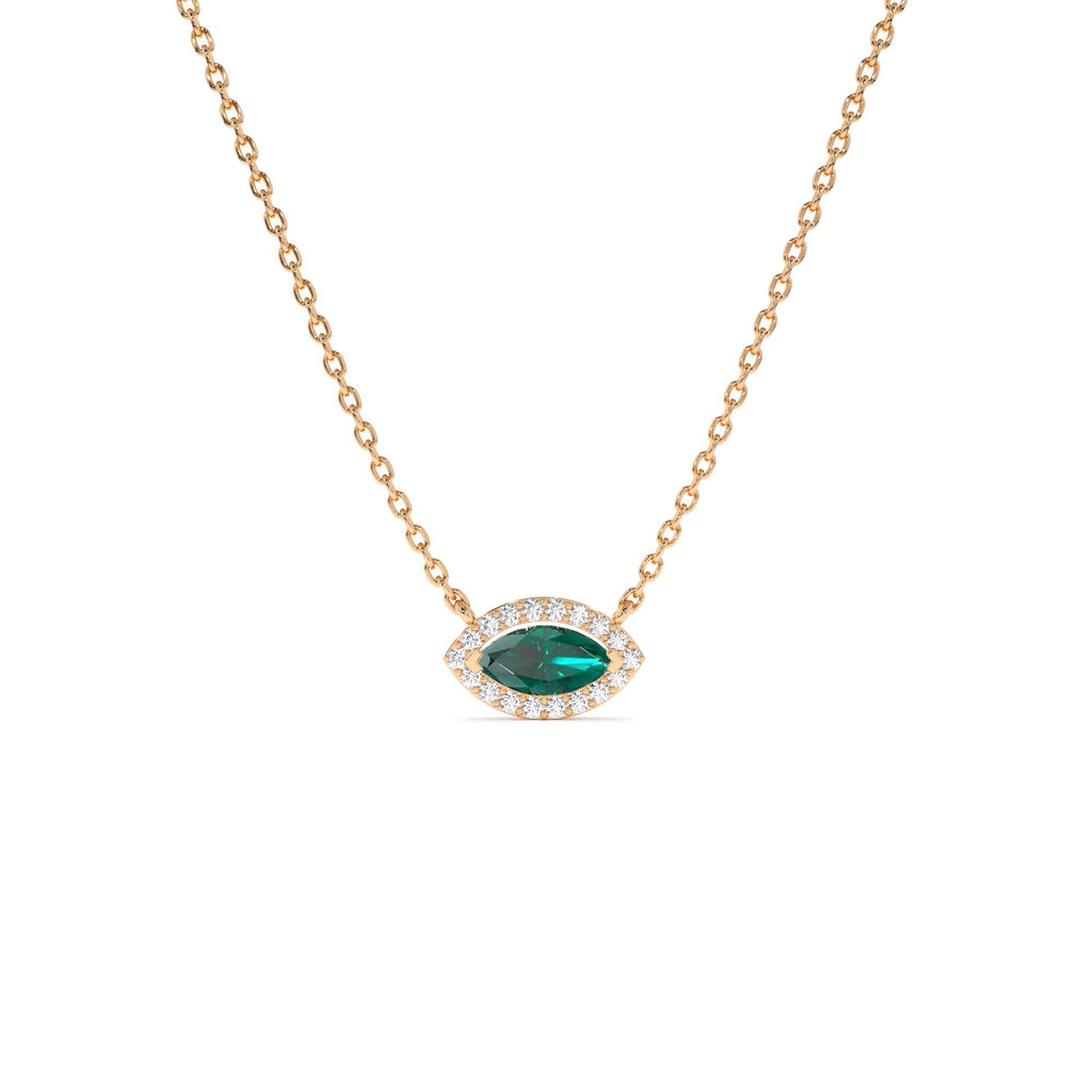 14k Marquise Emerald with Halo Diamond Setting - view 2