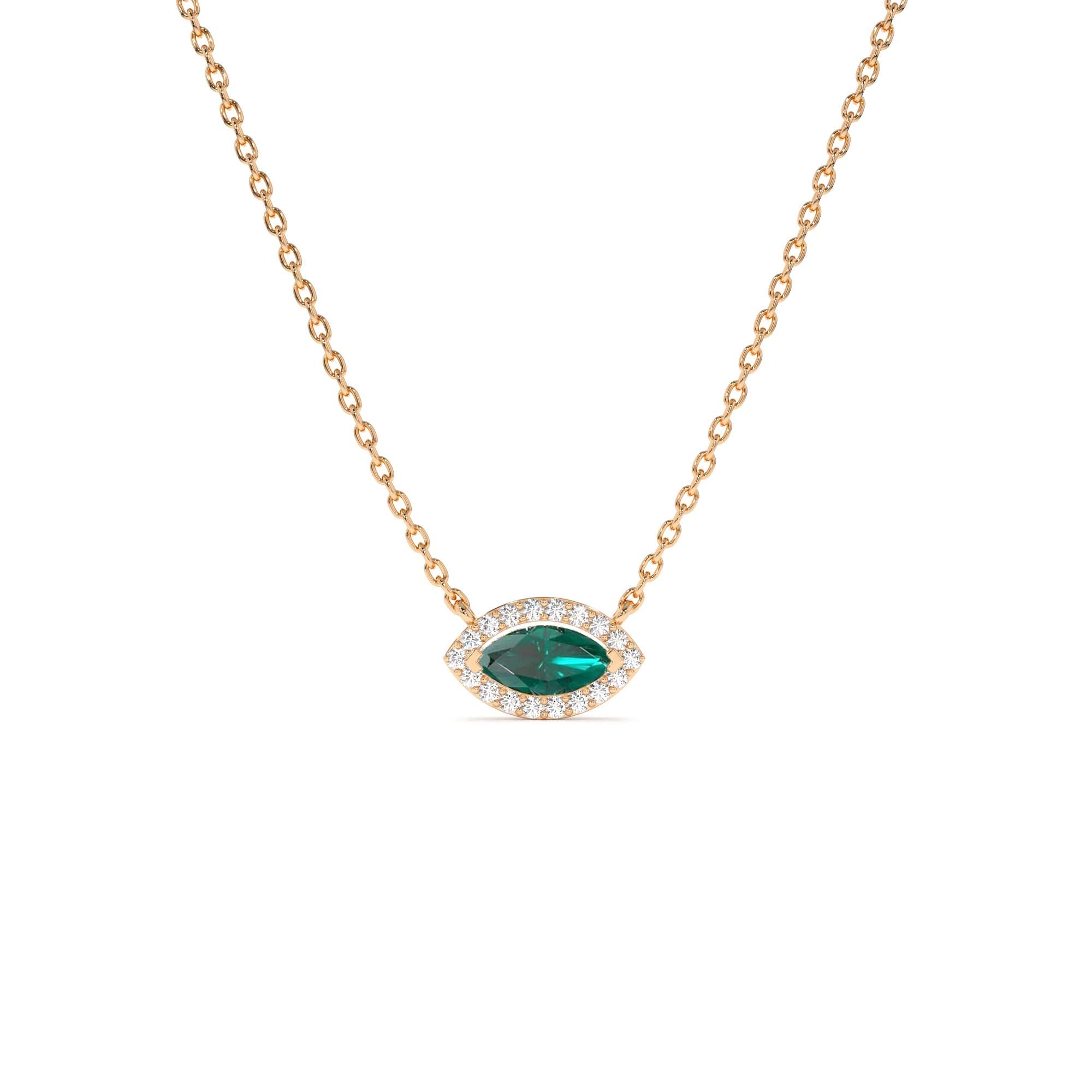14k Marquise Emerald with Halo Diamond Setting - view 2
