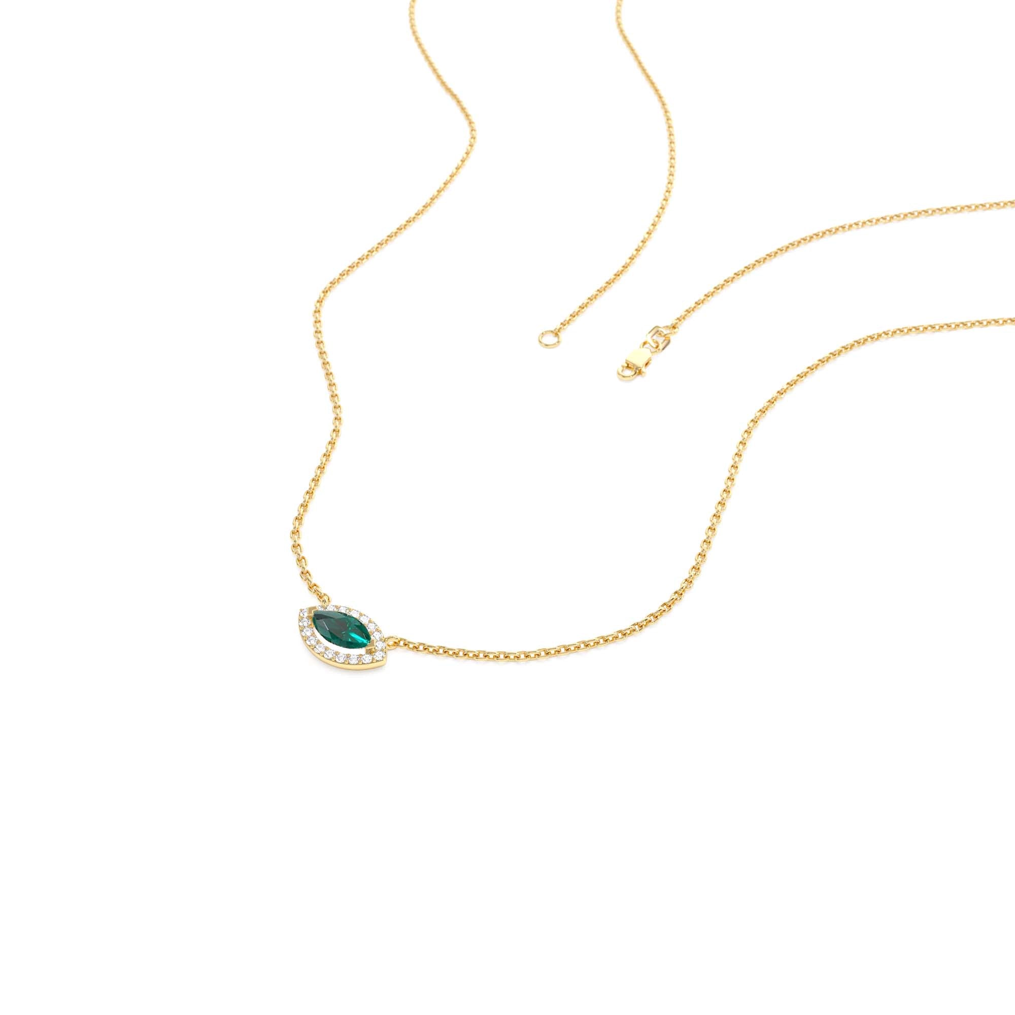 14k Marquise Emerald with Halo Diamond Setting - view 4