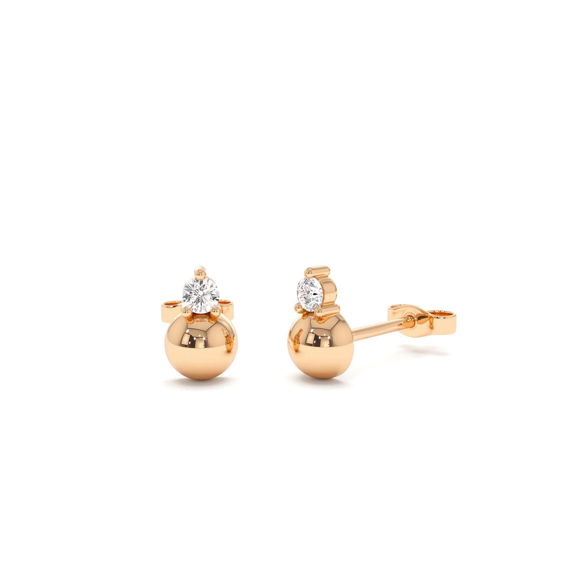 14K Gold Diamond Ball Studs - view 2