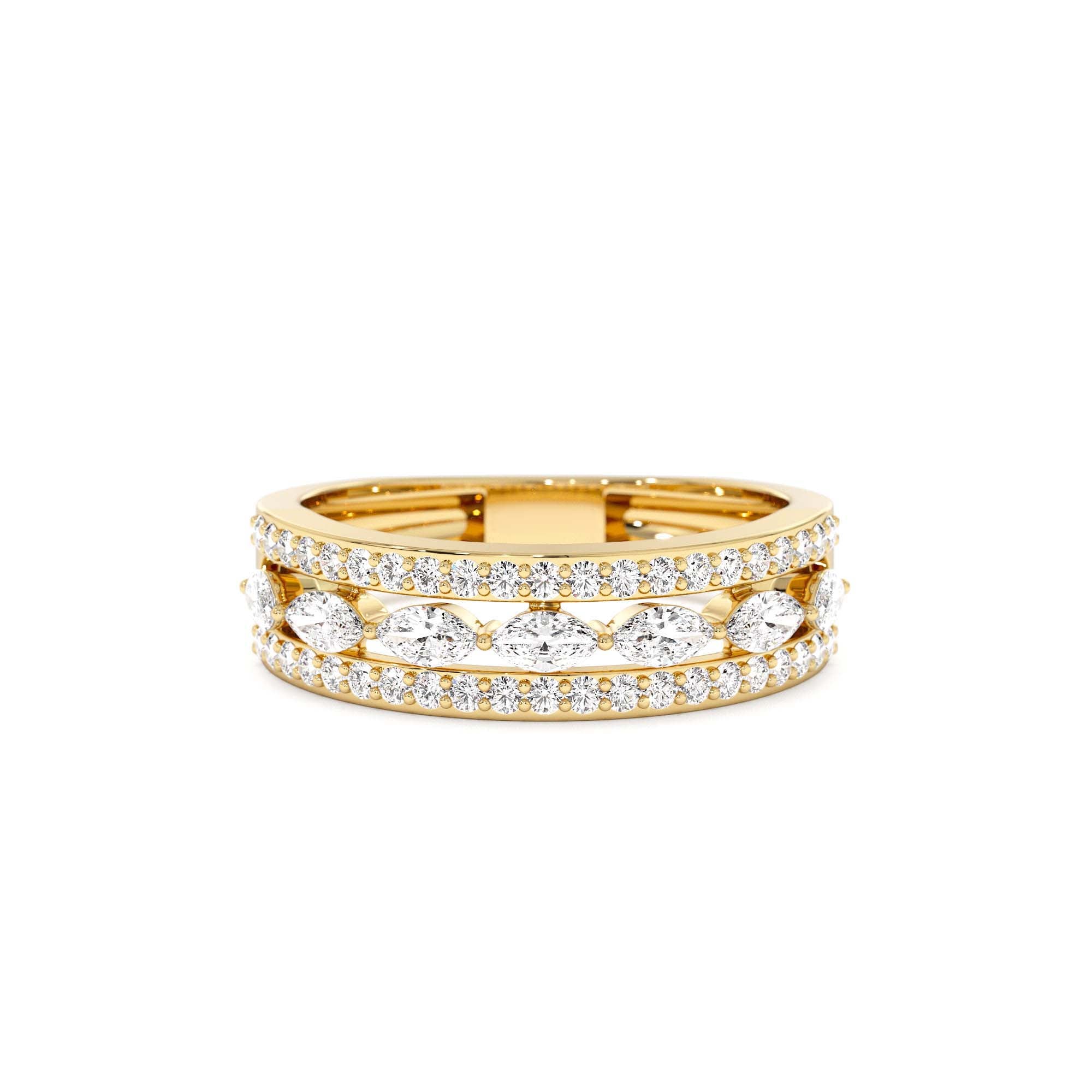 14K Multi-Band Marquise and Round Diamond Ring by Orlina Fine