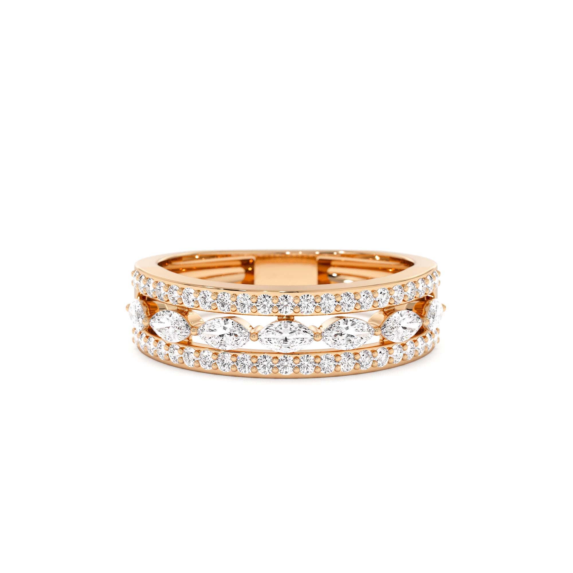 14K Multi-Band Marquise and Round Diamond Ring - view 2