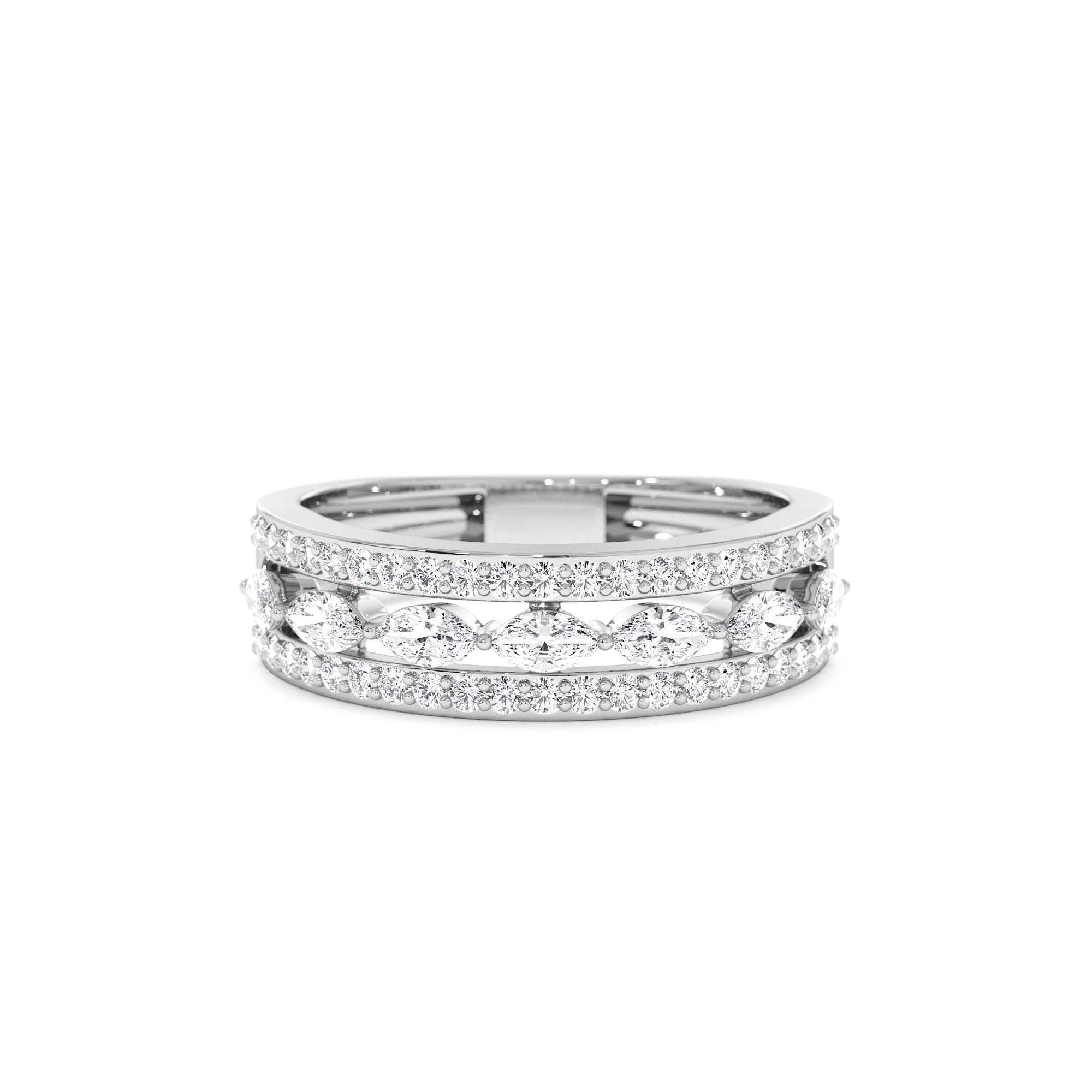 14K Multi-Band Marquise and Round Diamond Ring - view 3
