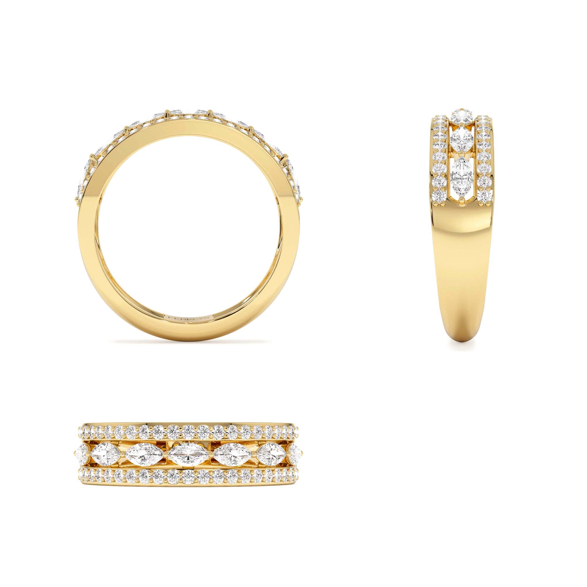 14K Multi-Band Marquise and Round Diamond Ring - view 5