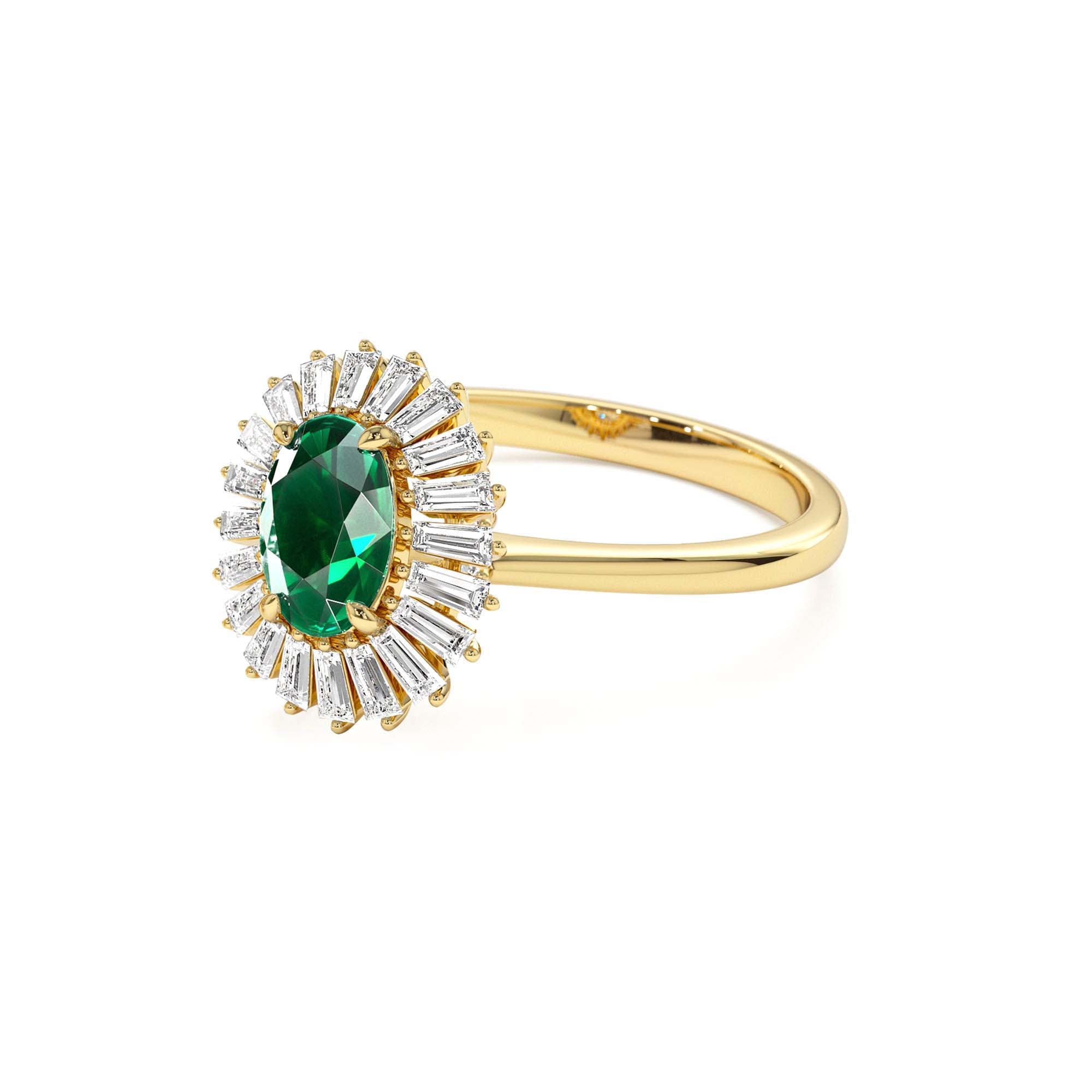 14k Baguette Diamond Ballerina Oval Emerald Ring - view 2