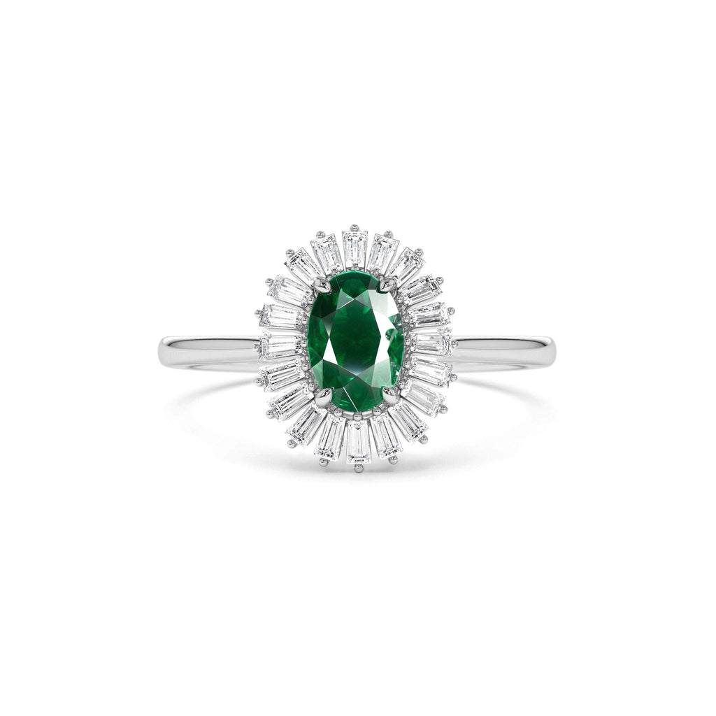 14k Baguette Diamond Ballerina Oval Emerald Ring - view 3