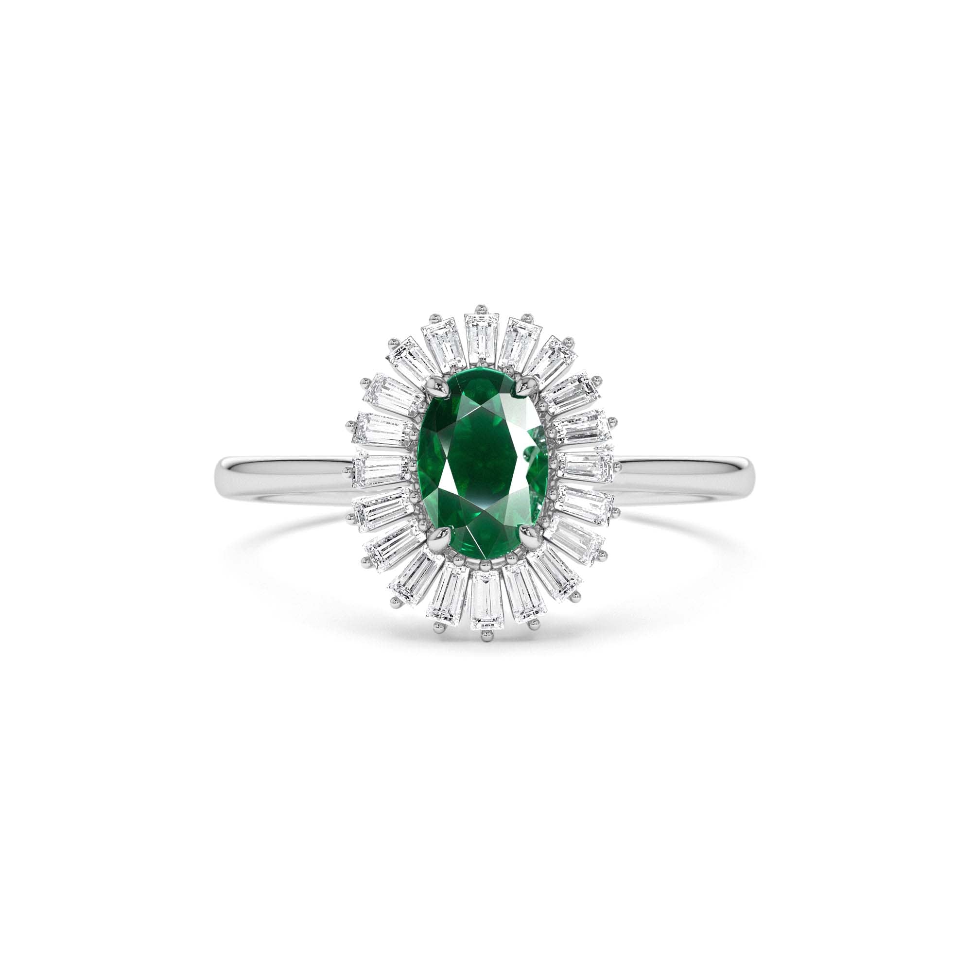 14k Baguette Diamond Ballerina Oval Emerald Ring - view 3
