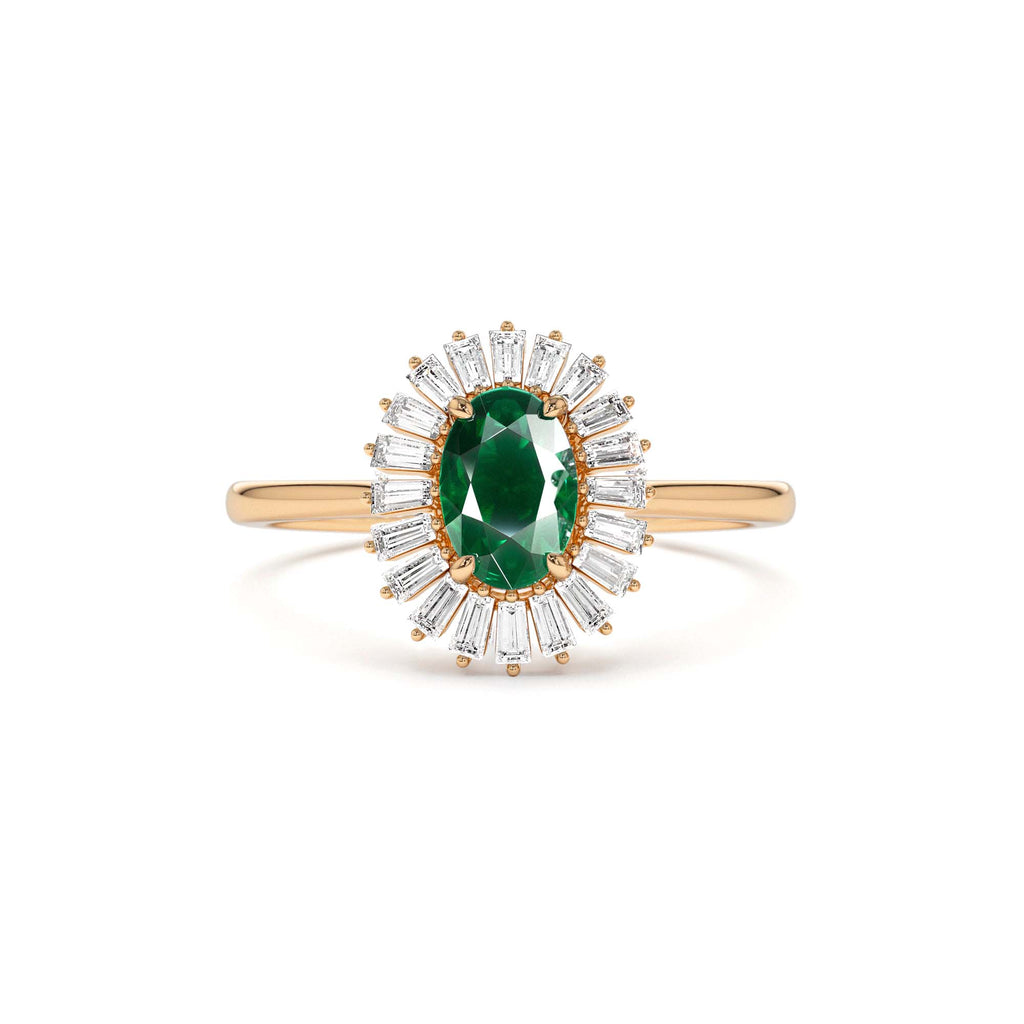 14k Baguette Diamond Ballerina Oval Emerald Ring - view 4