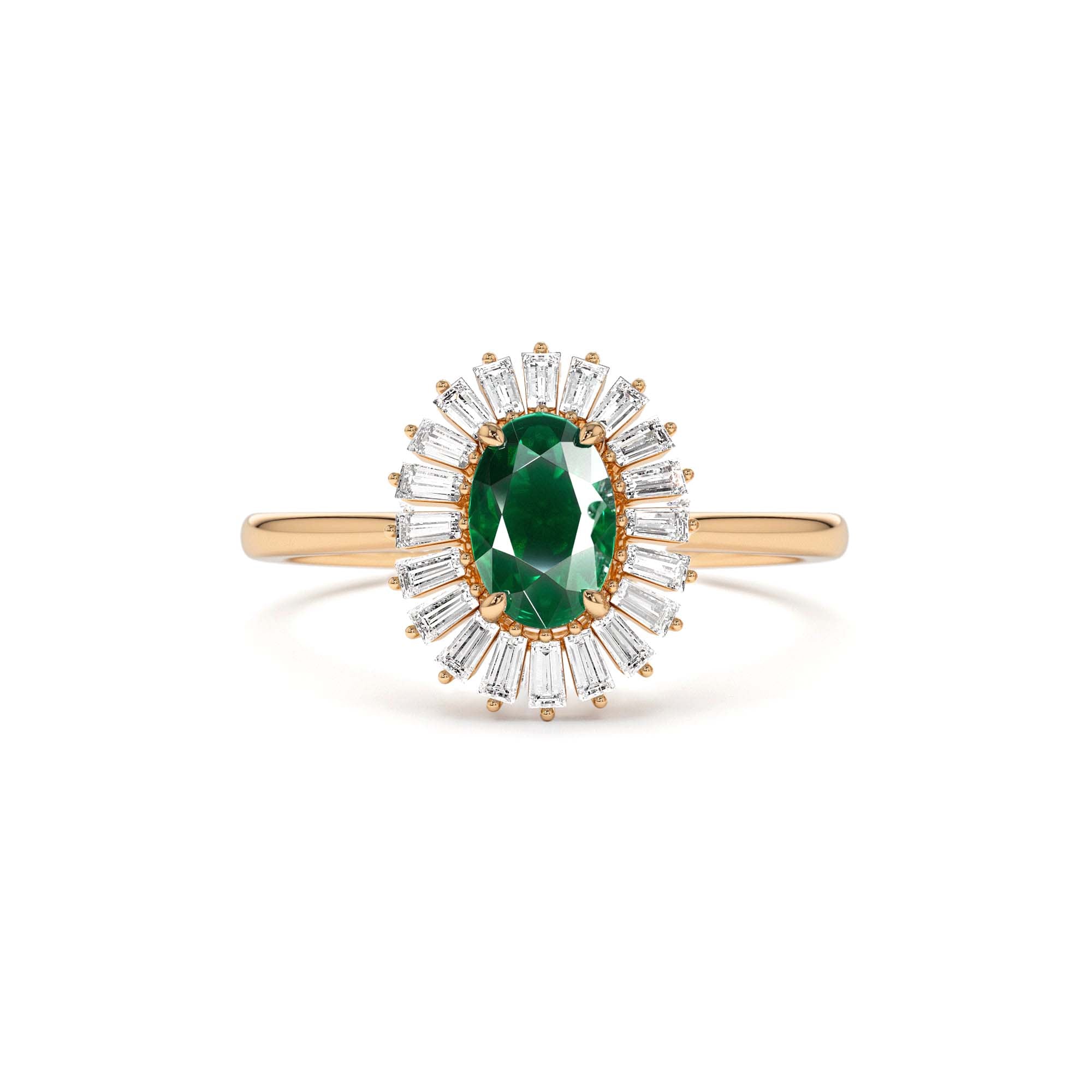 14k Baguette Diamond Ballerina Oval Emerald Ring - view 4