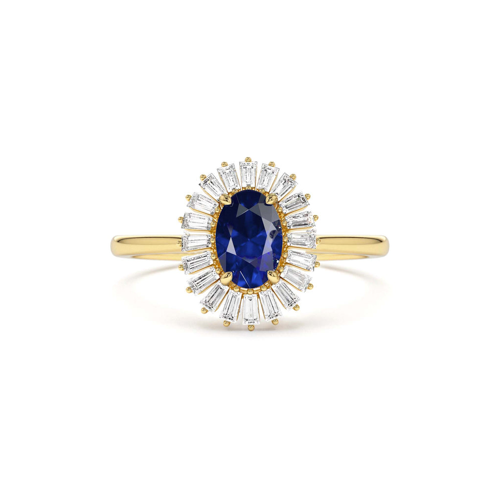 14k Baguette Diamond Ballerina Oval Sapphire Ring by Orlina Fine