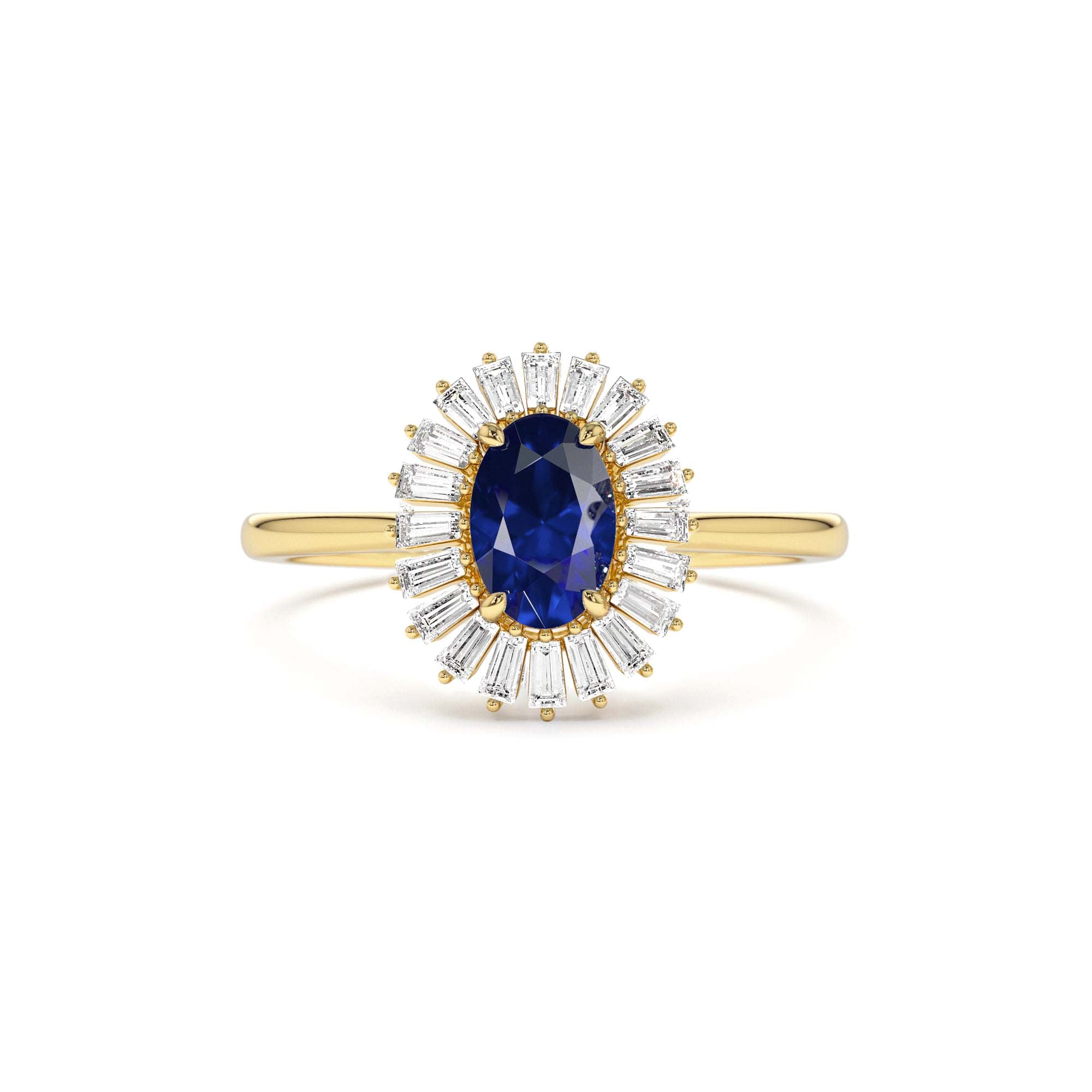 14k Baguette Diamond Ballerina Oval Sapphire Ring by Orlina Fine