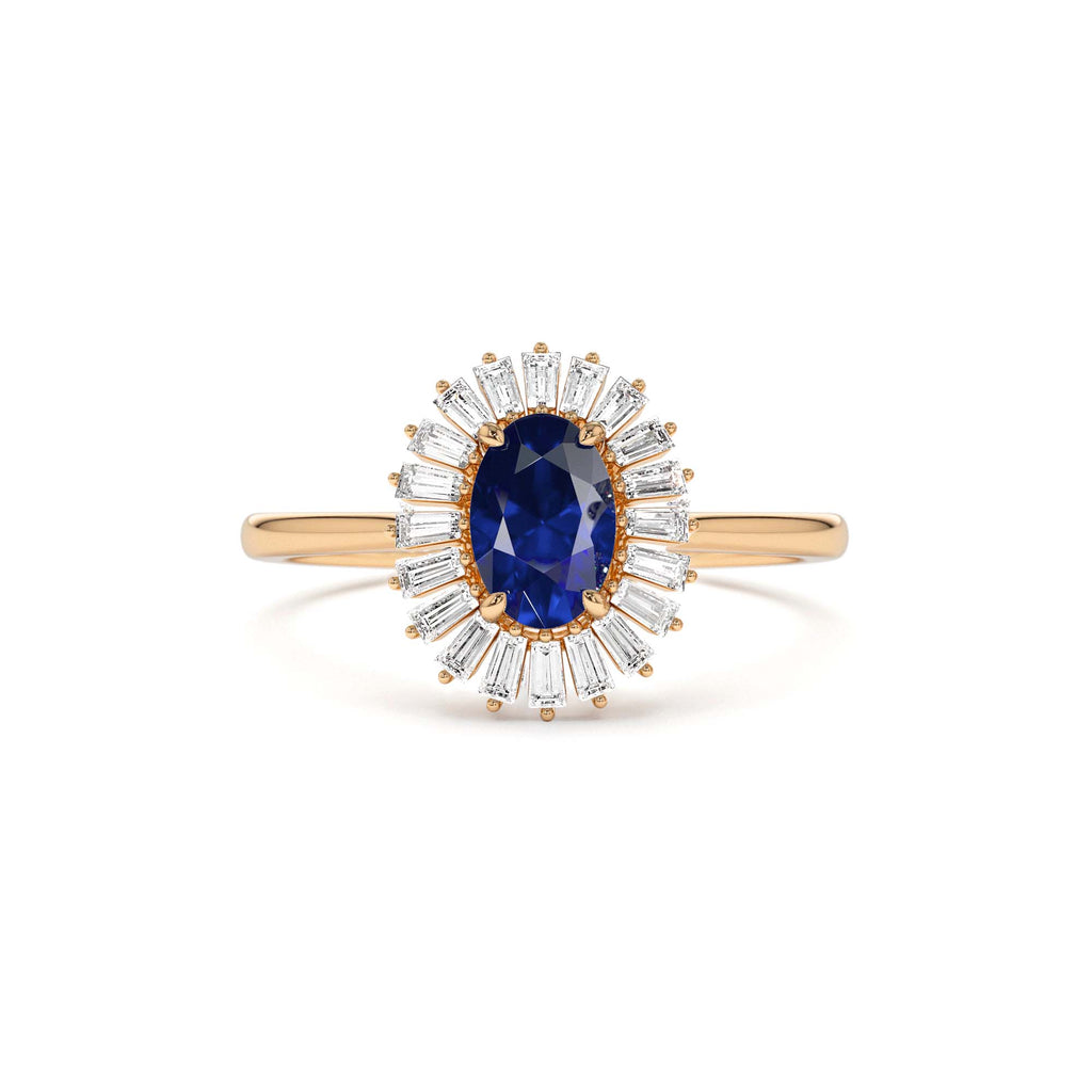 14k Baguette Diamond Ballerina Oval Sapphire Ring - view 2