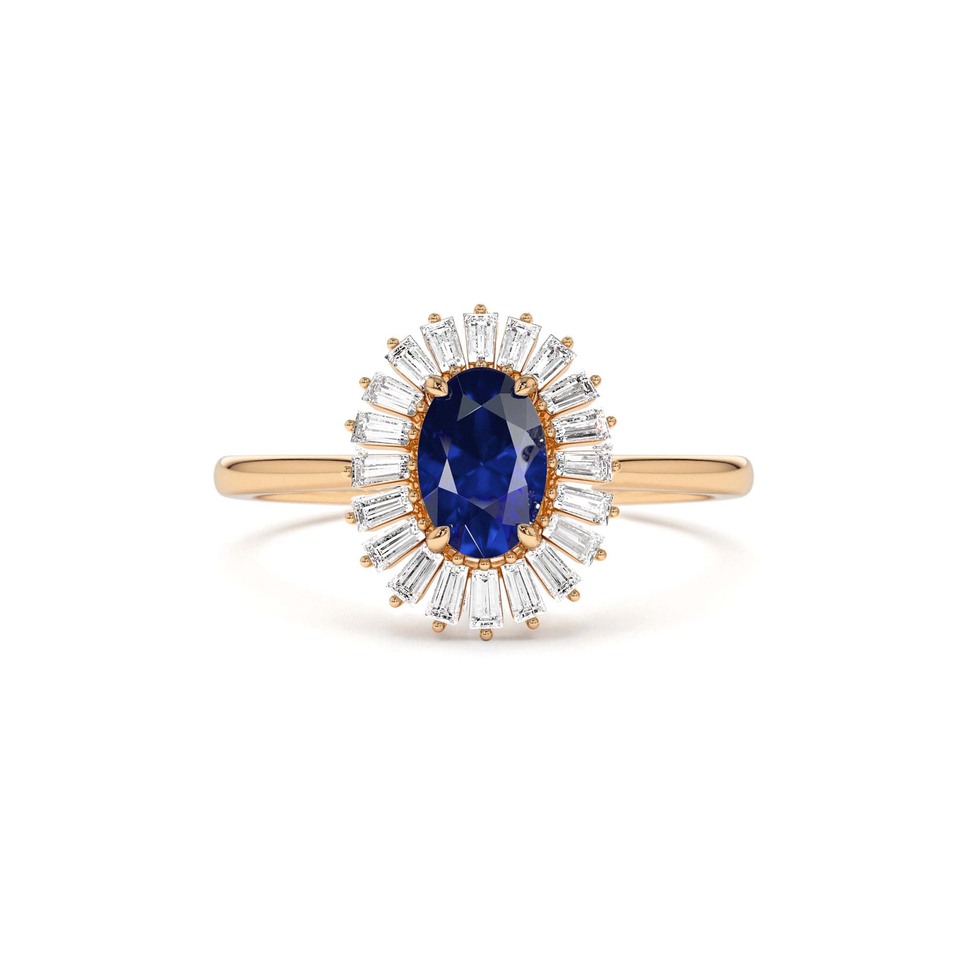 14k Baguette Diamond Ballerina Oval Sapphire Ring - view 2