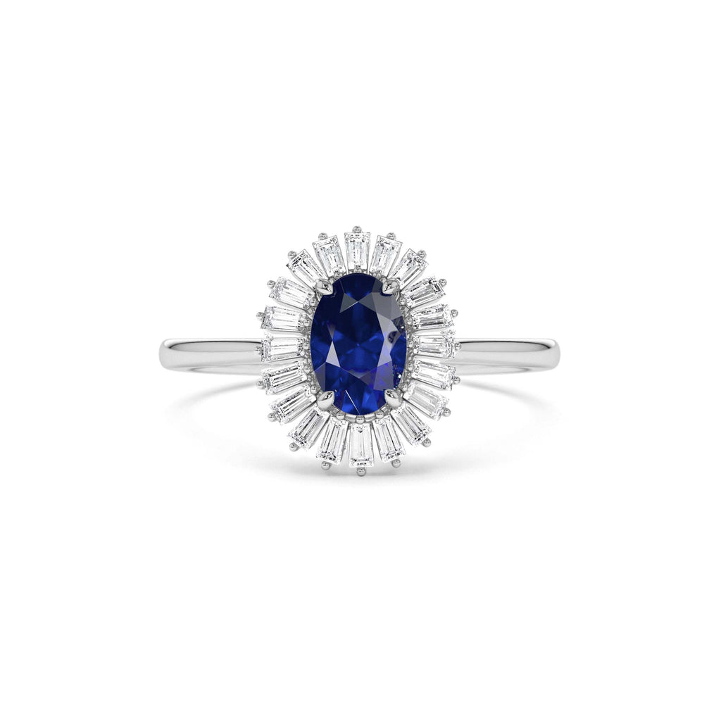 14k Baguette Diamond Ballerina Oval Sapphire Ring - view 3