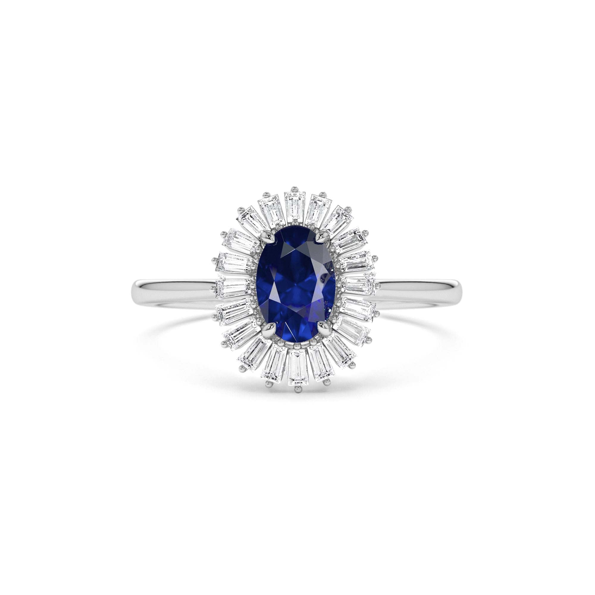 14k Baguette Diamond Ballerina Oval Sapphire Ring - view 3
