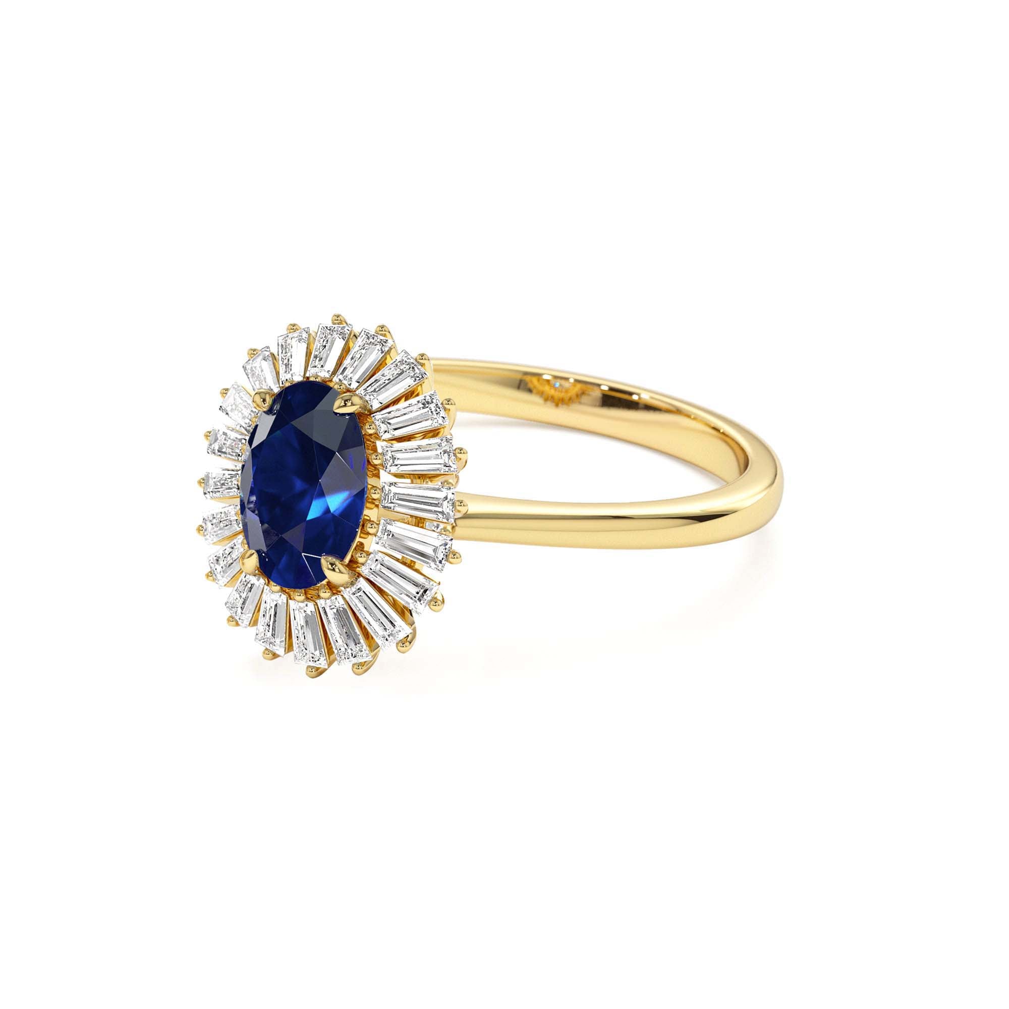 14k Baguette Diamond Ballerina Oval Sapphire Ring - view 4