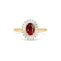 14k Baguette Diamond Ballerina Oval Ruby Ring by Orlina Fine