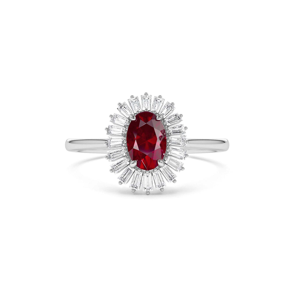 14k Baguette Diamond Ballerina Oval Ruby Ring - view 2