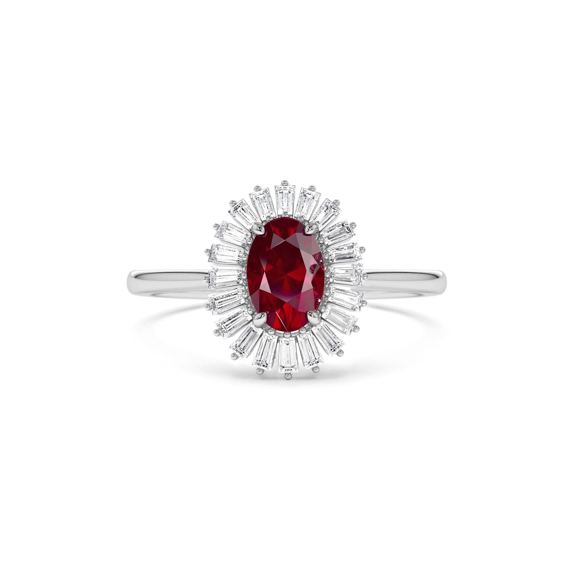 14k Baguette Diamond Ballerina Oval Ruby Ring - view 2