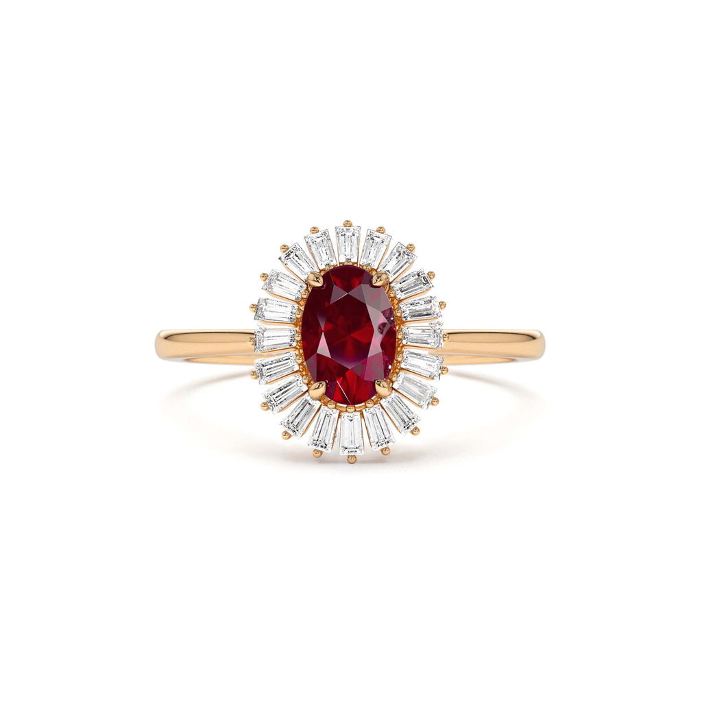 14k Baguette Diamond Ballerina Oval Ruby Ring - view 3