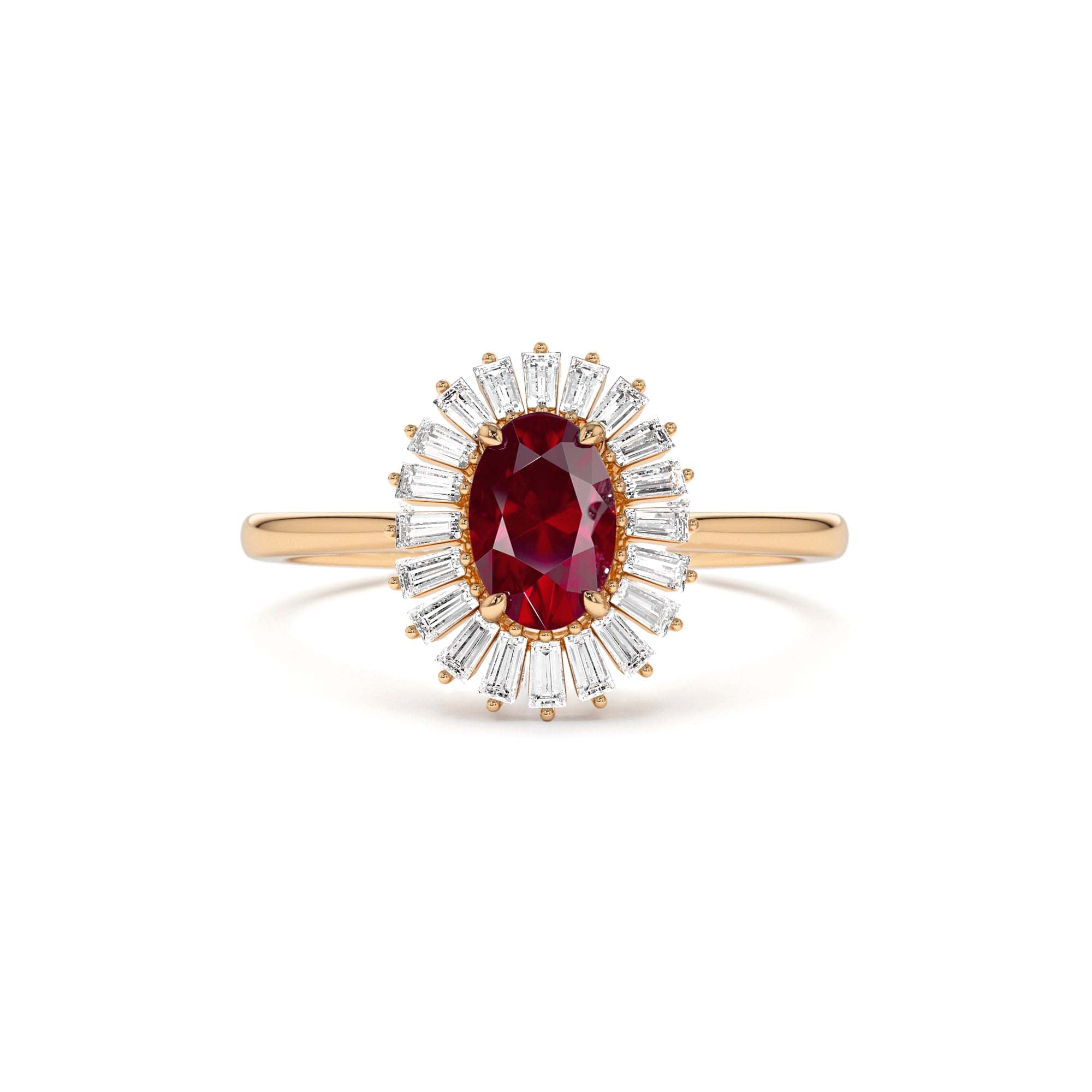 14k Baguette Diamond Ballerina Oval Ruby Ring - view 3