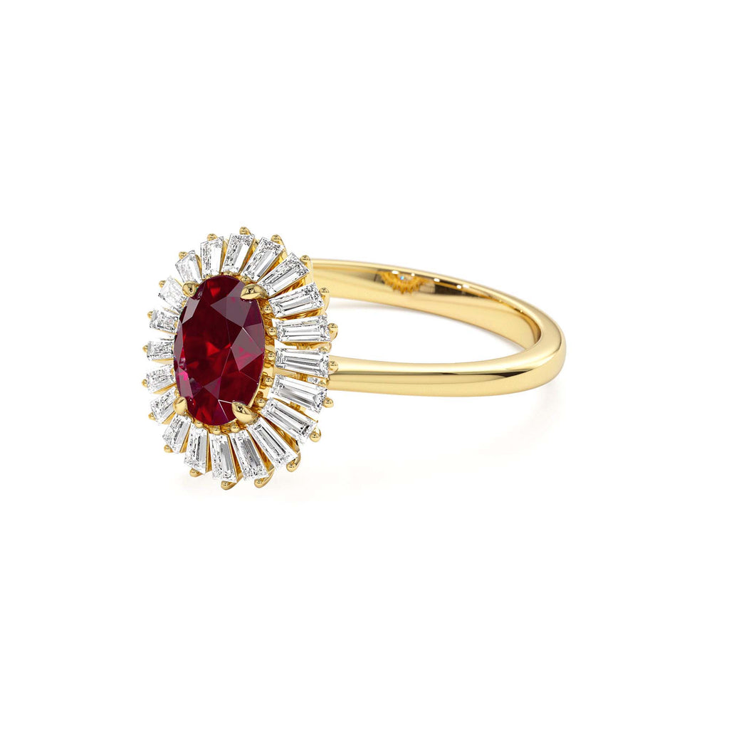 14k Baguette Diamond Ballerina Oval Ruby Ring - view 4