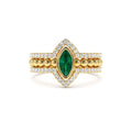 14k Marquise Shaped Emerald Ring with Nesting Diamond Bands by Orlina Fine