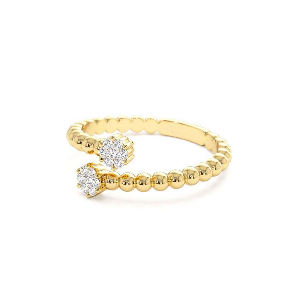 14k Beaded Open Bypass Diamond Illusion Ring - view 4