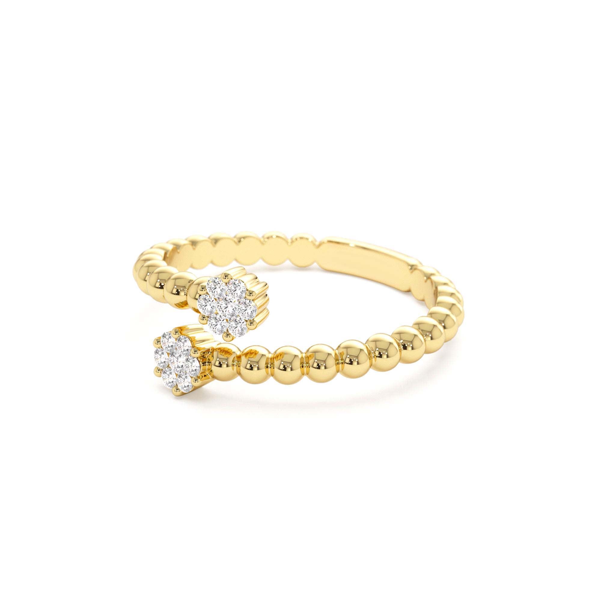14k Beaded Open Bypass Diamond Illusion Ring - view 4