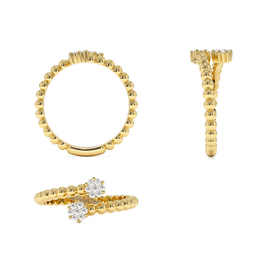 14k Beaded Open Bypass Diamond Illusion Ring - view 5