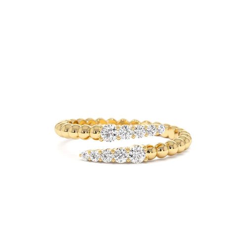 14k Beaded Diamond Cross Over Ring by Orlina Fine