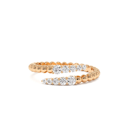 14k Beaded Diamond Cross Over Ring - view 2