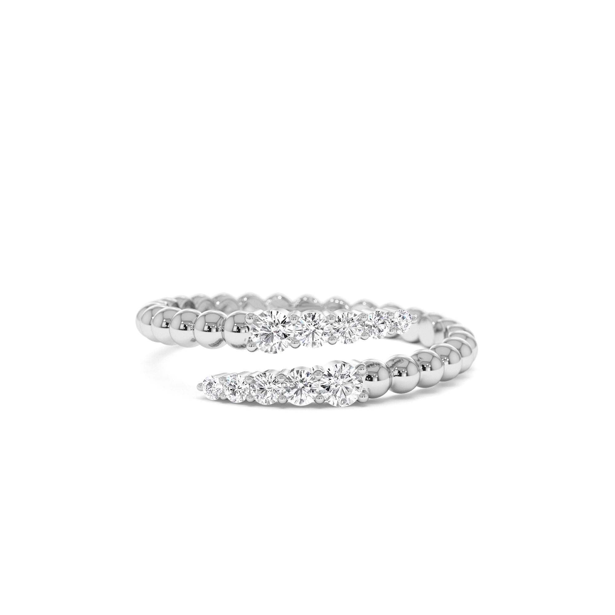 14k Beaded Diamond Cross Over Ring - view 3