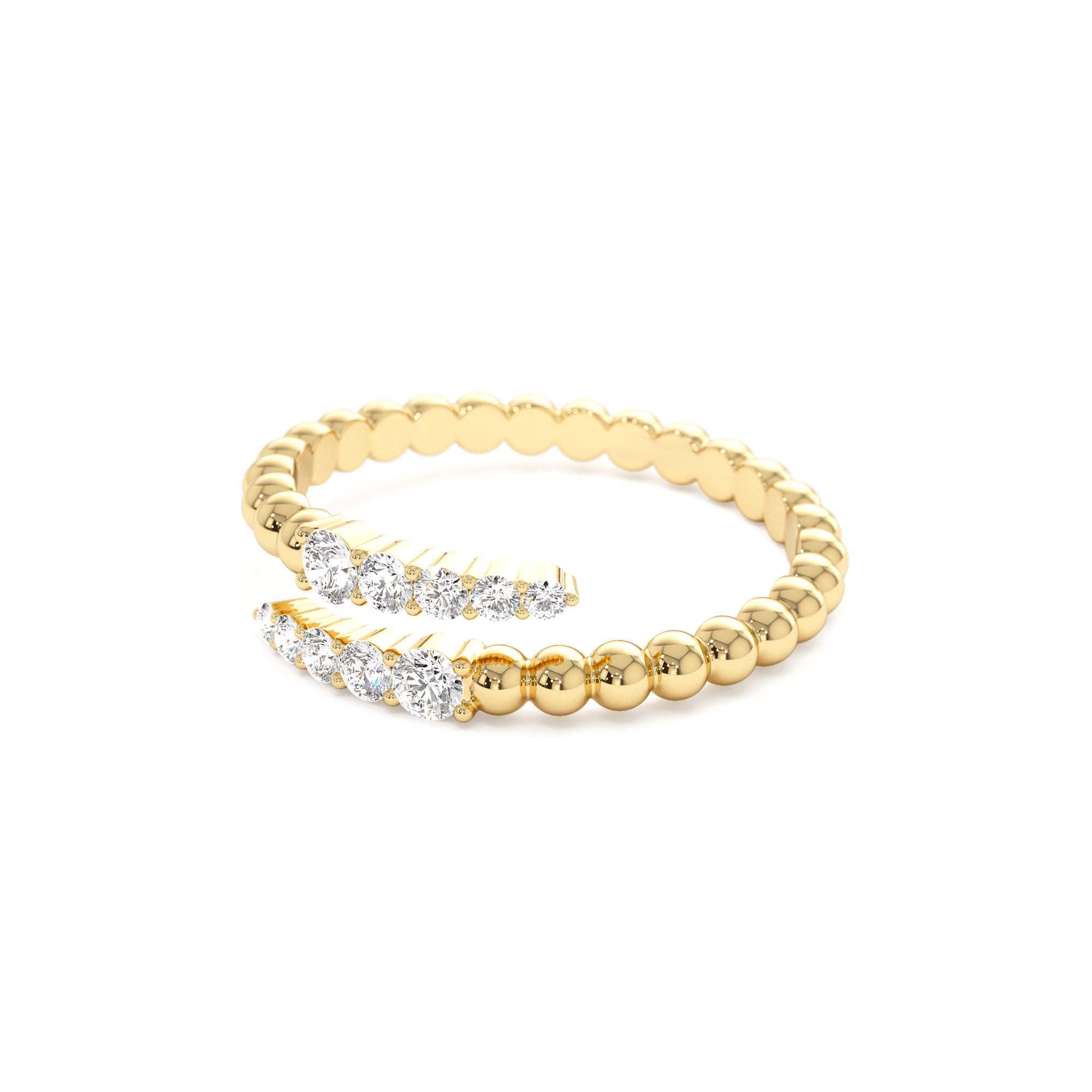 14k Beaded Diamond Cross Over Ring - view 4