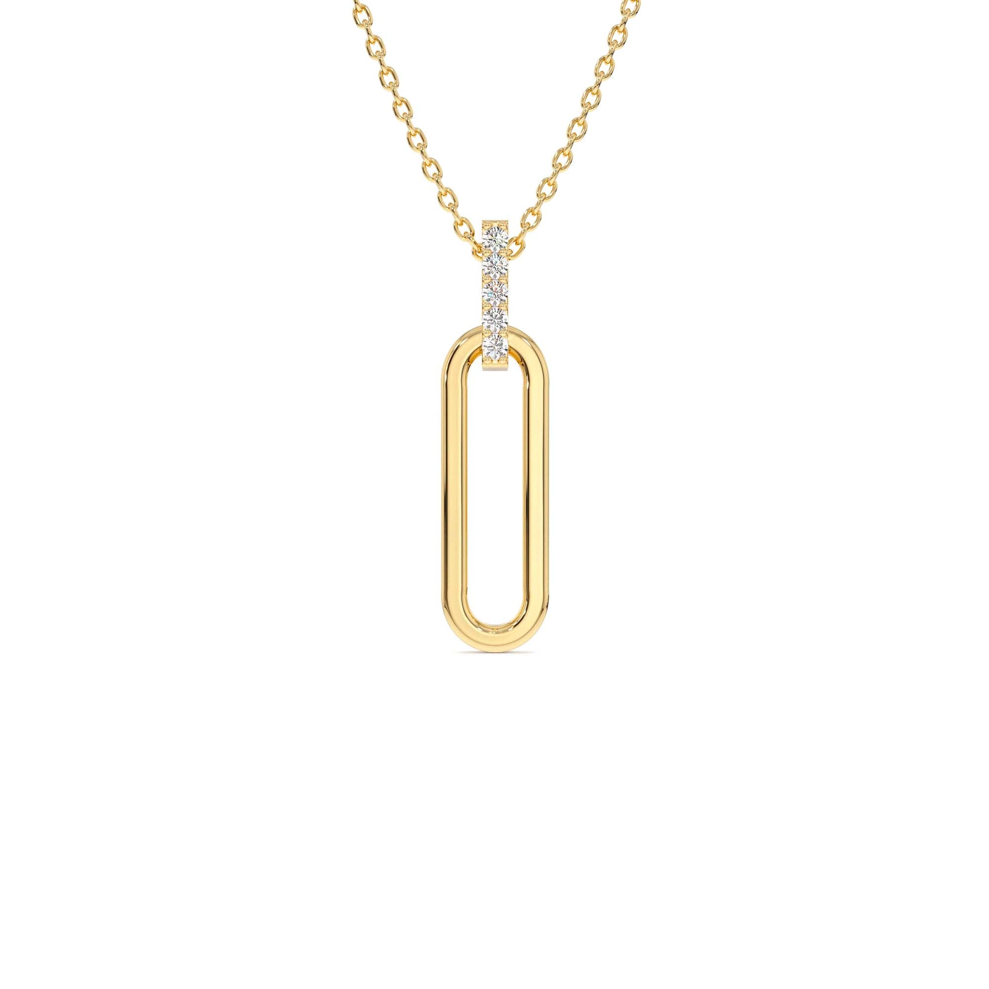 14k Gold Paper Clip Link Pendant Necklace by Orlina Fine