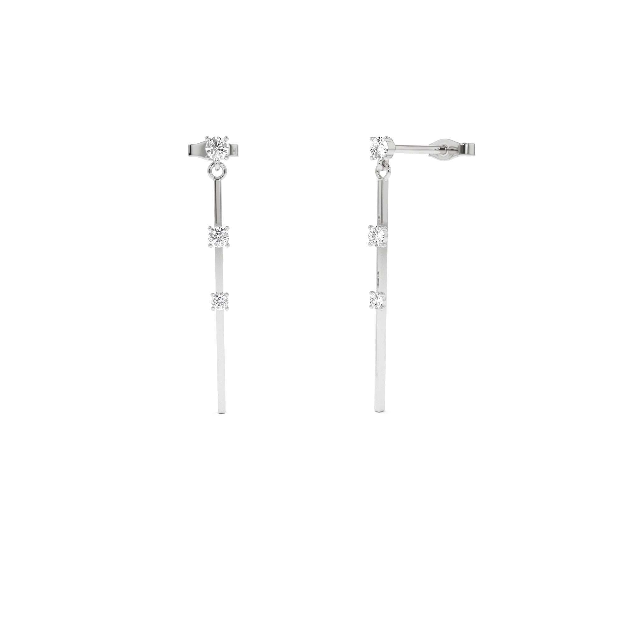 14K Linear Bar Triple Diamond Drop Earrings - view 3
