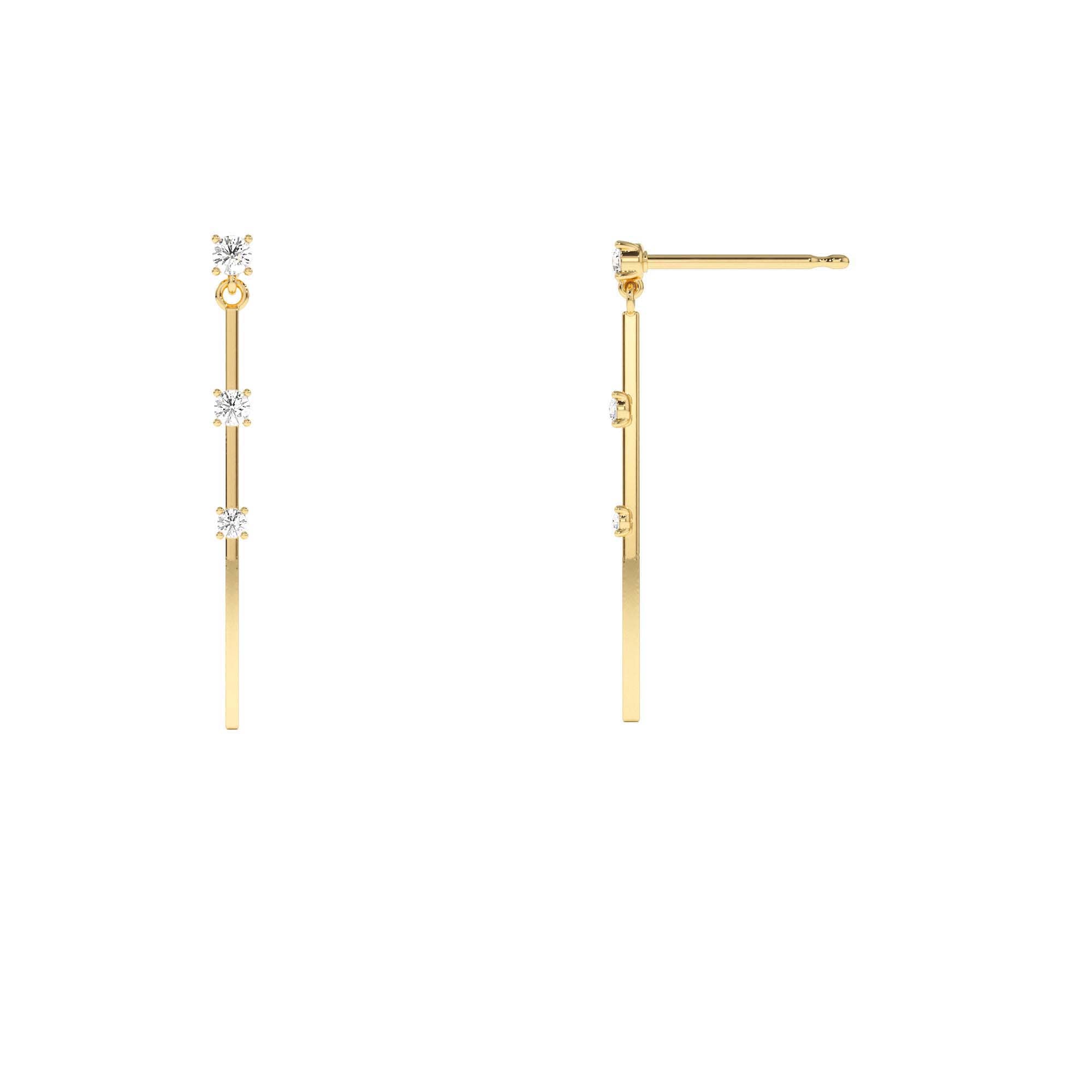 14K Linear Bar Triple Diamond Drop Earrings - view 4