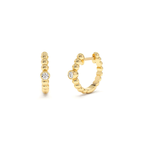 14k Bezel Setting Beaded Diamond Huggies by Orlina Fine