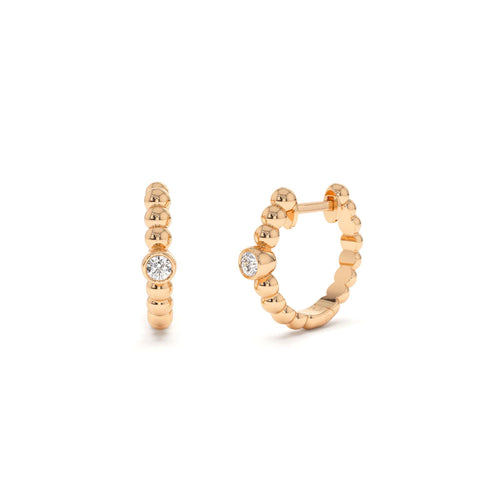 14k Bezel Setting Beaded Diamond Huggies - view 2