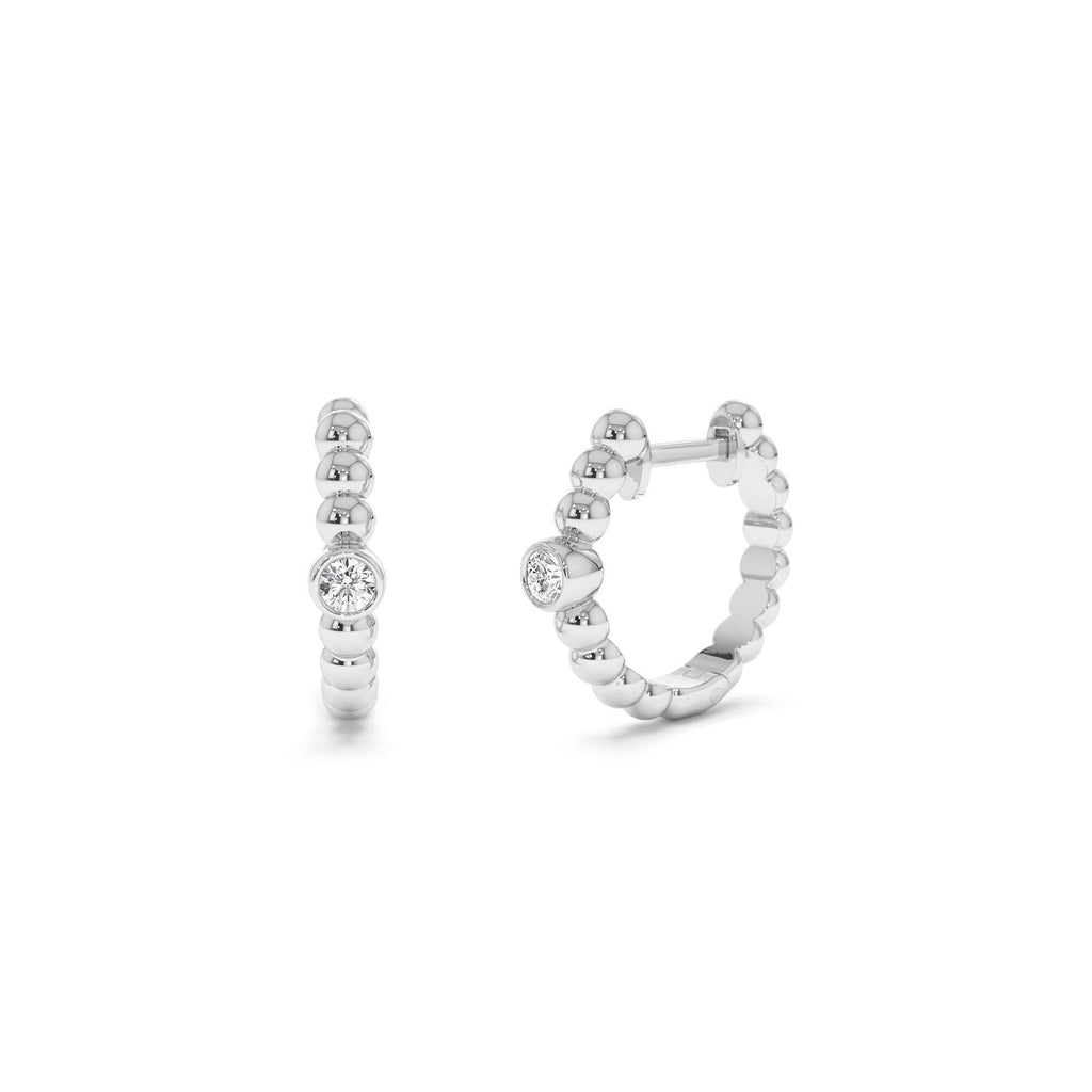 14k Bezel Setting Beaded Diamond Huggies - view 3