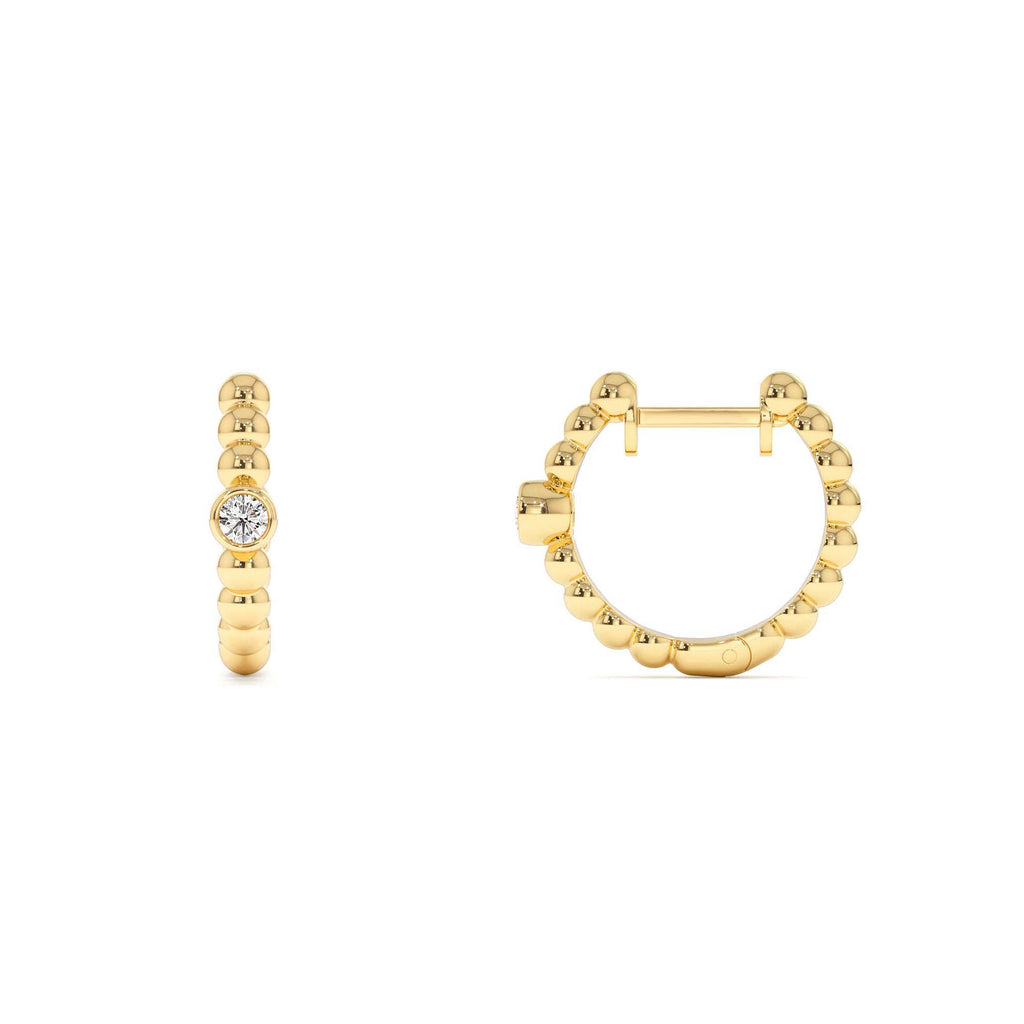 14k Bezel Setting Beaded Diamond Huggies - view 4
