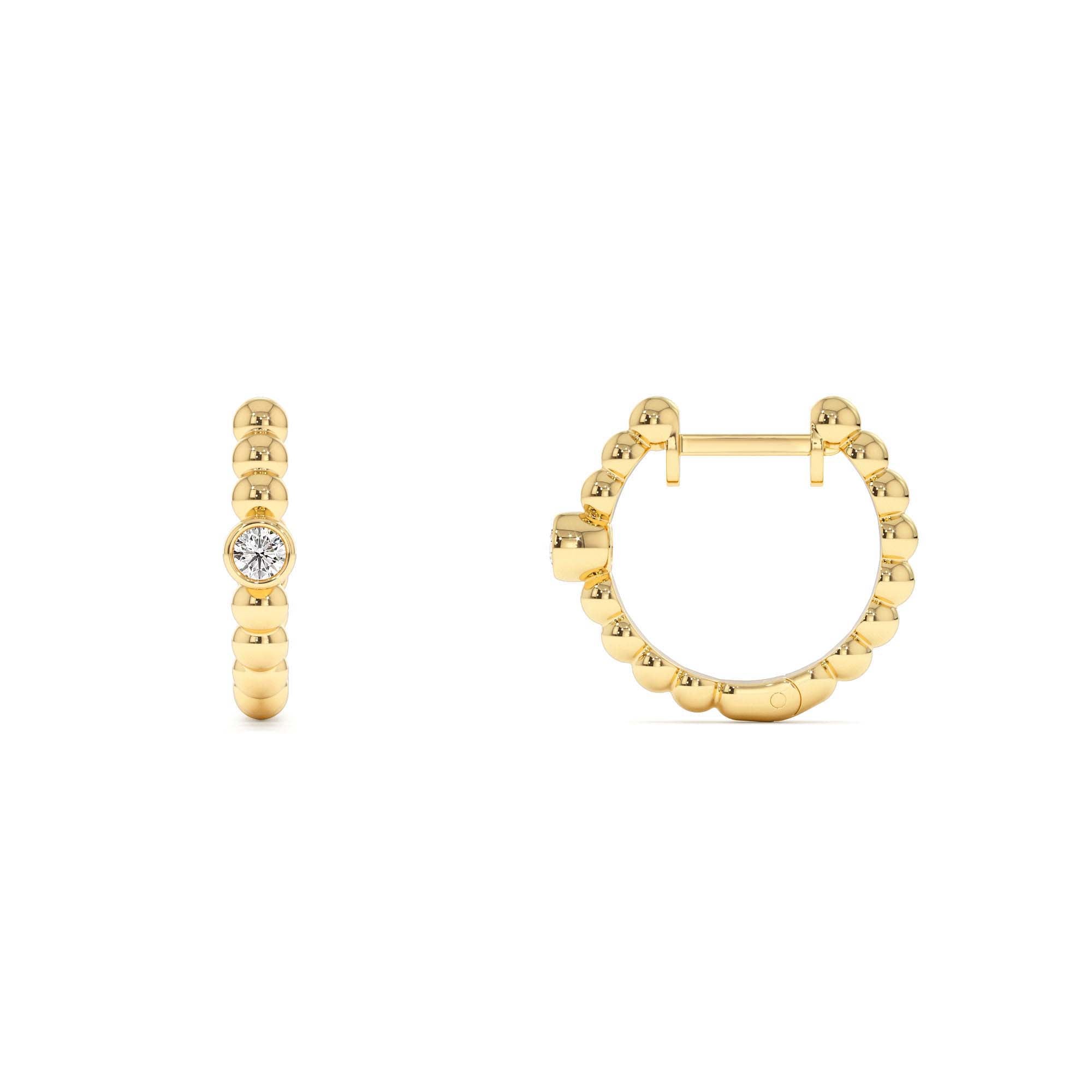 14k Bezel Setting Beaded Diamond Huggies - view 4