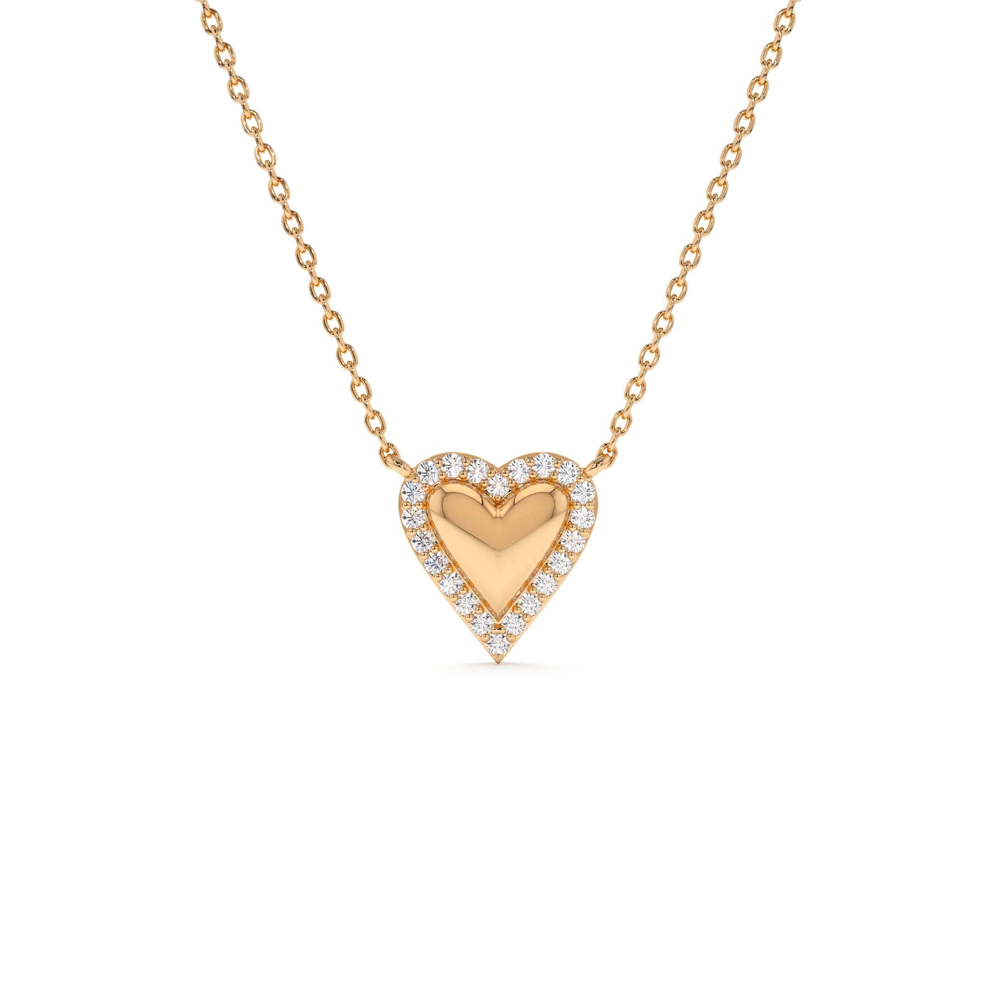 14K Diamond Puffed Heart Love Necklace - view 2
